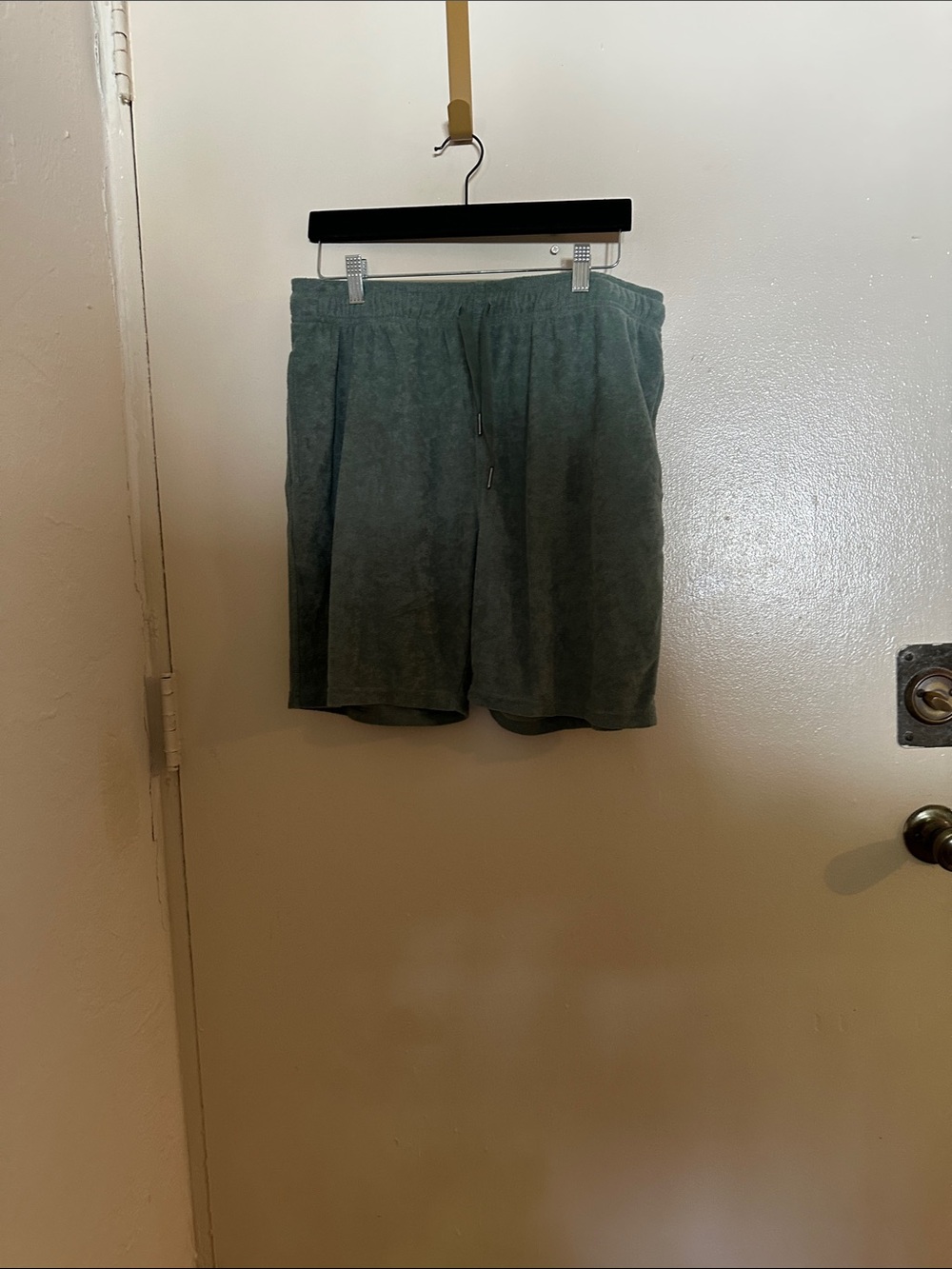 Vintage Summer Terry Cloth Boxer Shorts Green Drawstring Pockets Men's L